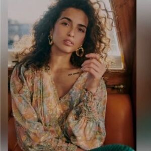 Sézane Malvina Blouse in Silk Metallic Floral - Size 36 / 4